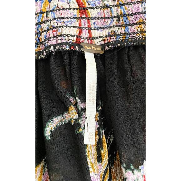 Free People Women's Colorful Bohemian Peasant Top Blouse Puff Sleeves Sheer Boho - Picture 3 of 6